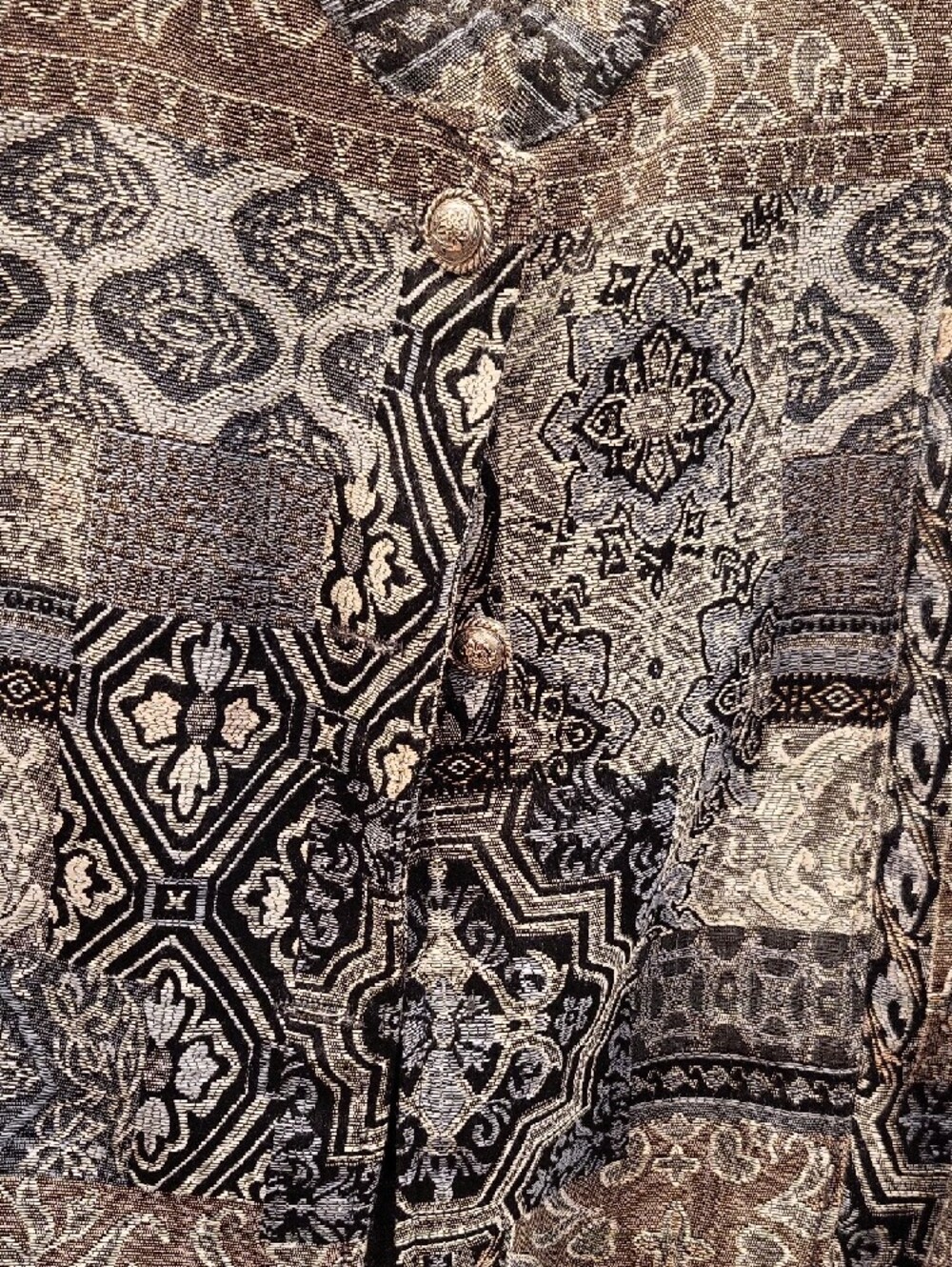 Haband Black and Gray Patchwork-Print Button Jacket - Picture 3 of 7